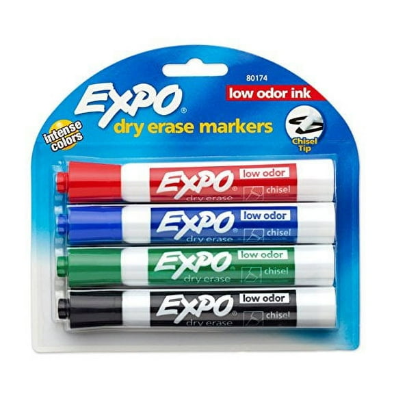 Expo? Low Odor Dry Erase Markers, Chisel Tip, Primary Colors, 4 Count (Pack of 8)