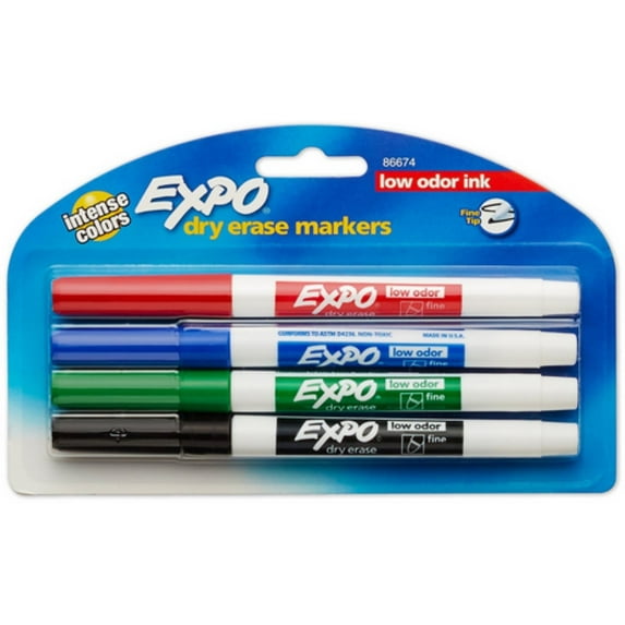 Expo Low-Odor Dry Erase Markers, Fine Point, Assorted Colors 4 ea (Pack of 3)