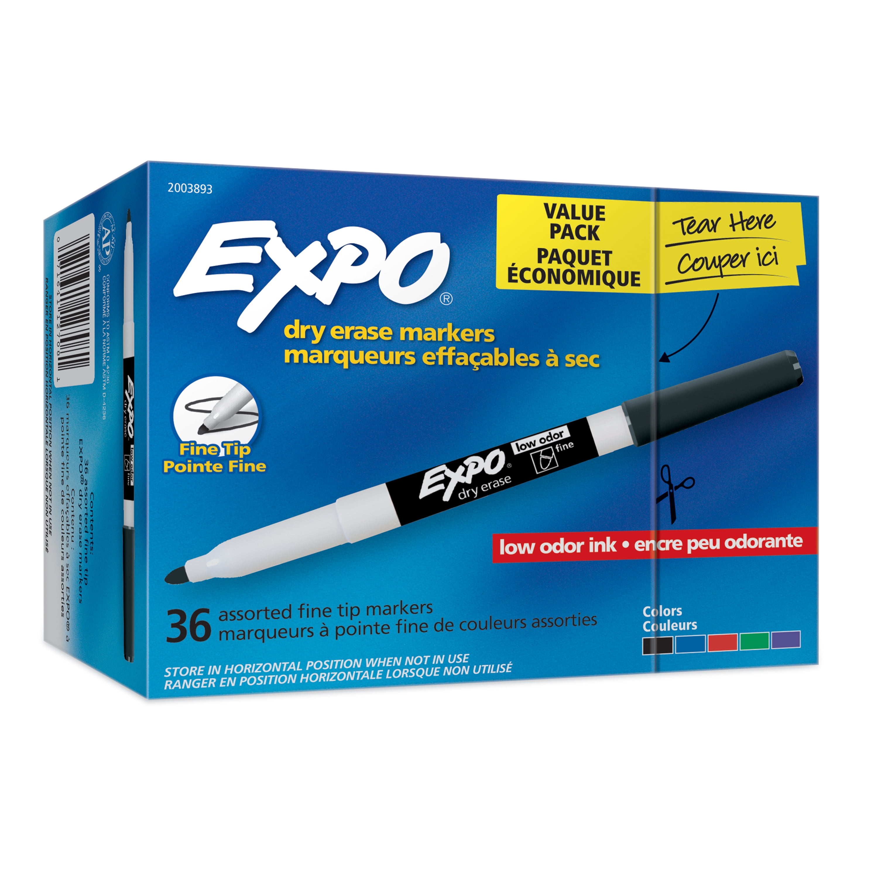 EXPO Low Odor Dry Erase Markers, Fine Tip - Office Pack, Assorted