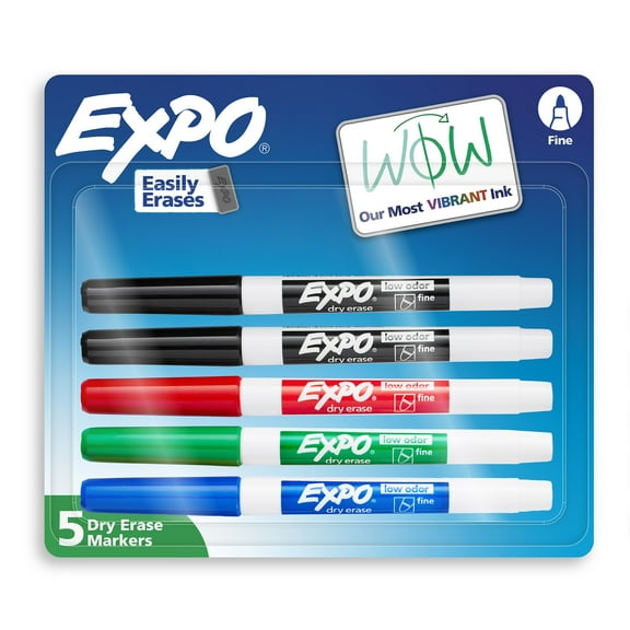 EXPO Dry Erase Markers, Fine Tip, Assorted Colors, 5 Count
