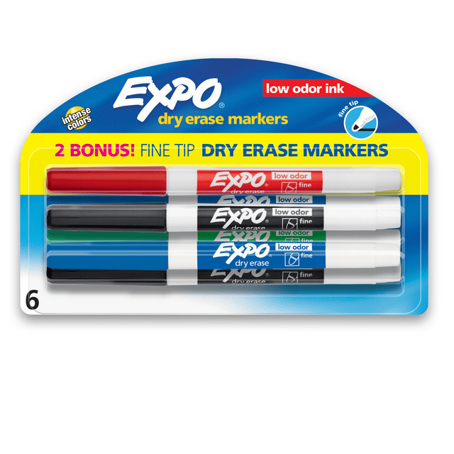 Expo Low Odor Dry Erase Markers, Fine Tip, Assorted Colors, Includes 2