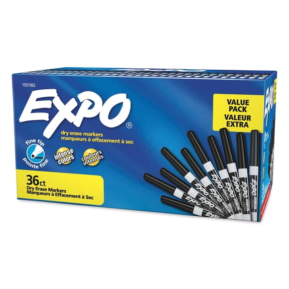 EXPO Low Odor Dry Erase Markers, Fine Tip, Black, 36 Count