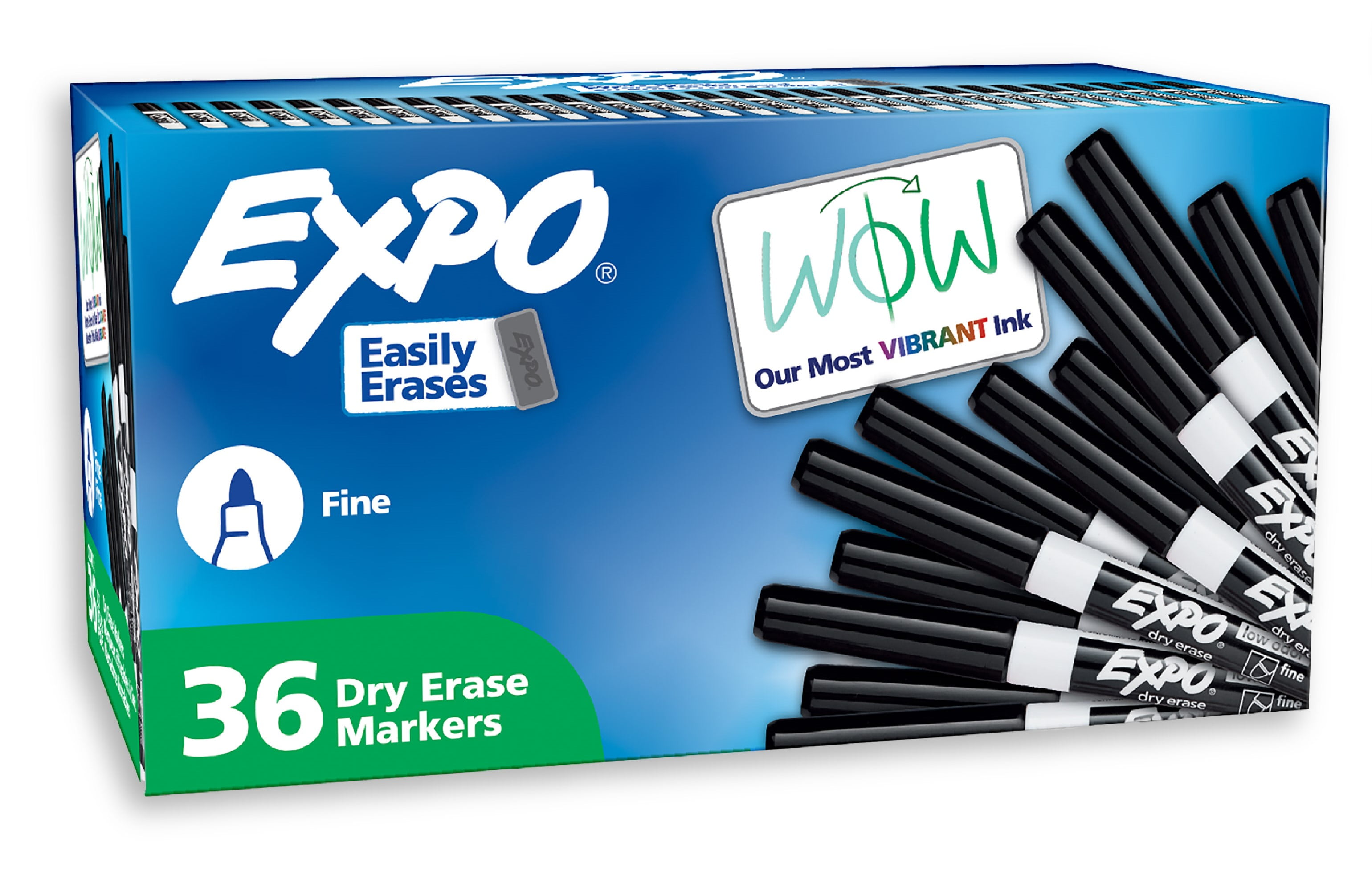EXPO Dry Erase Markers, Black, Fine Tip, 36 Count
