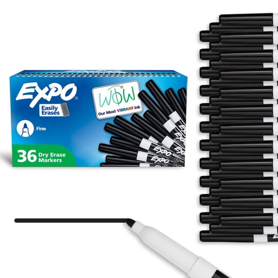 Expo Fine Tip Black Low Odor Dry Erase Markers, 36 Count