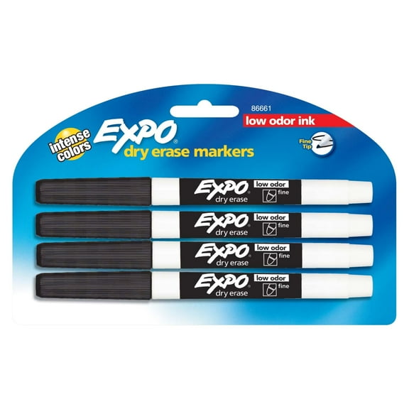 Expo Low Odor Dry Erase Markers, Fine Tip, Black, 4 Count