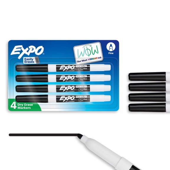 EXPO Dry Erase Markers, Black, Fine Tip, 4 Count