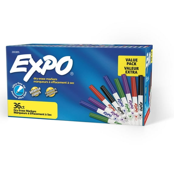 EXPO Low Odor Dry Erase Markers, Ultra Fine Tip, Assorted Colors, 36 Count