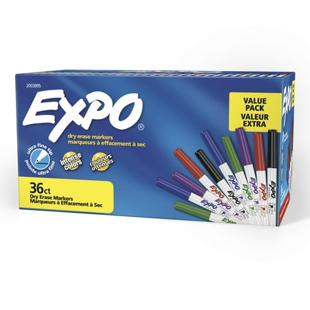 ExpoÂ® Low Odor Dry Erase Markers, Ultra Fine Tip, Assorted Colors, 36 Count