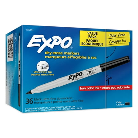 Expo Low Odor Dry Erase Markers, Ultra Fine Tip, Black, 36 Count