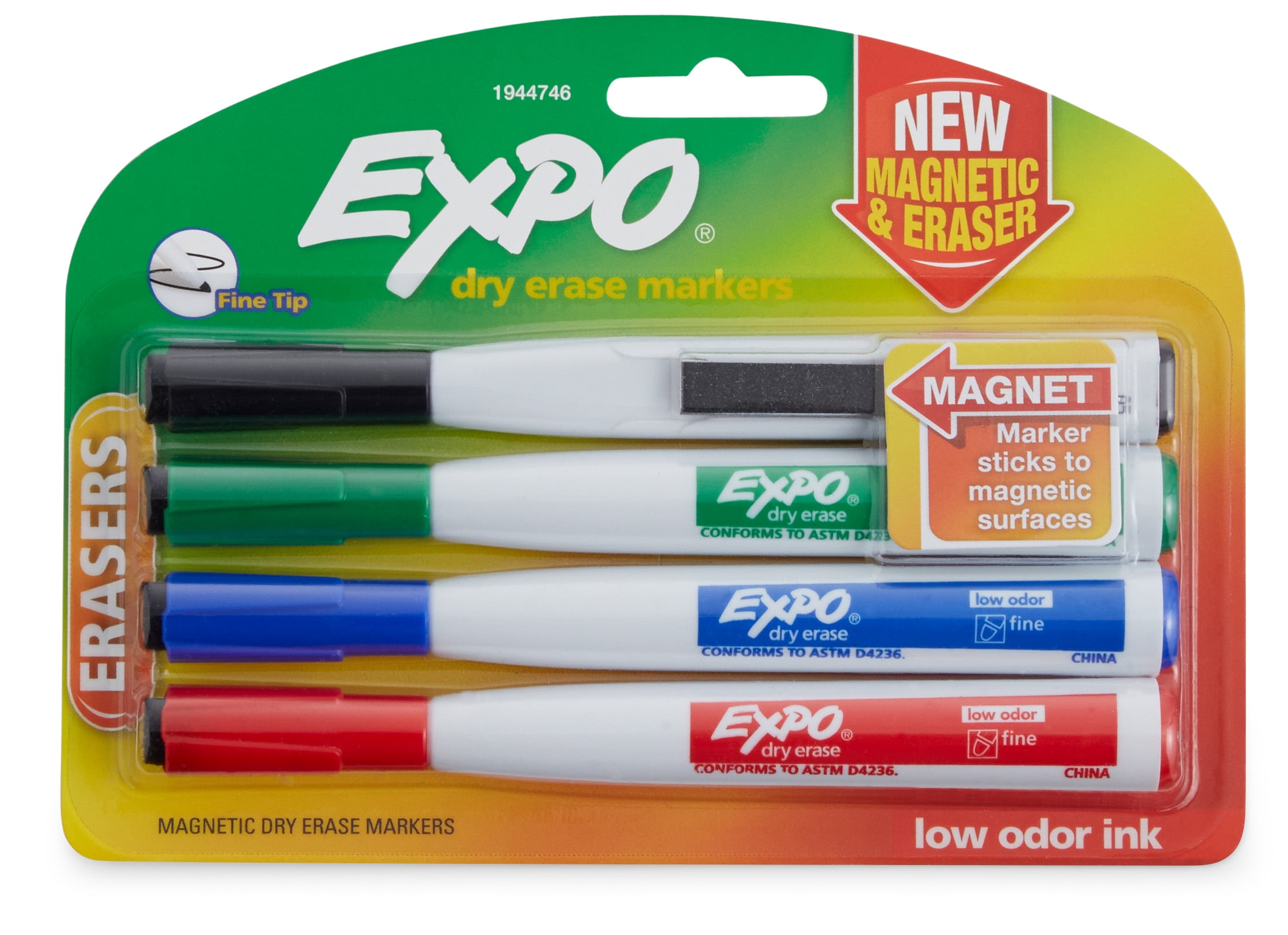 Expo Magnetic Dry Erase Markers, Fine Tip, 4 Count