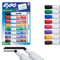EXPO Magnetic Dry Erase Markers with Eraser, Assorted Colors, Chisel Tip, 8 Count