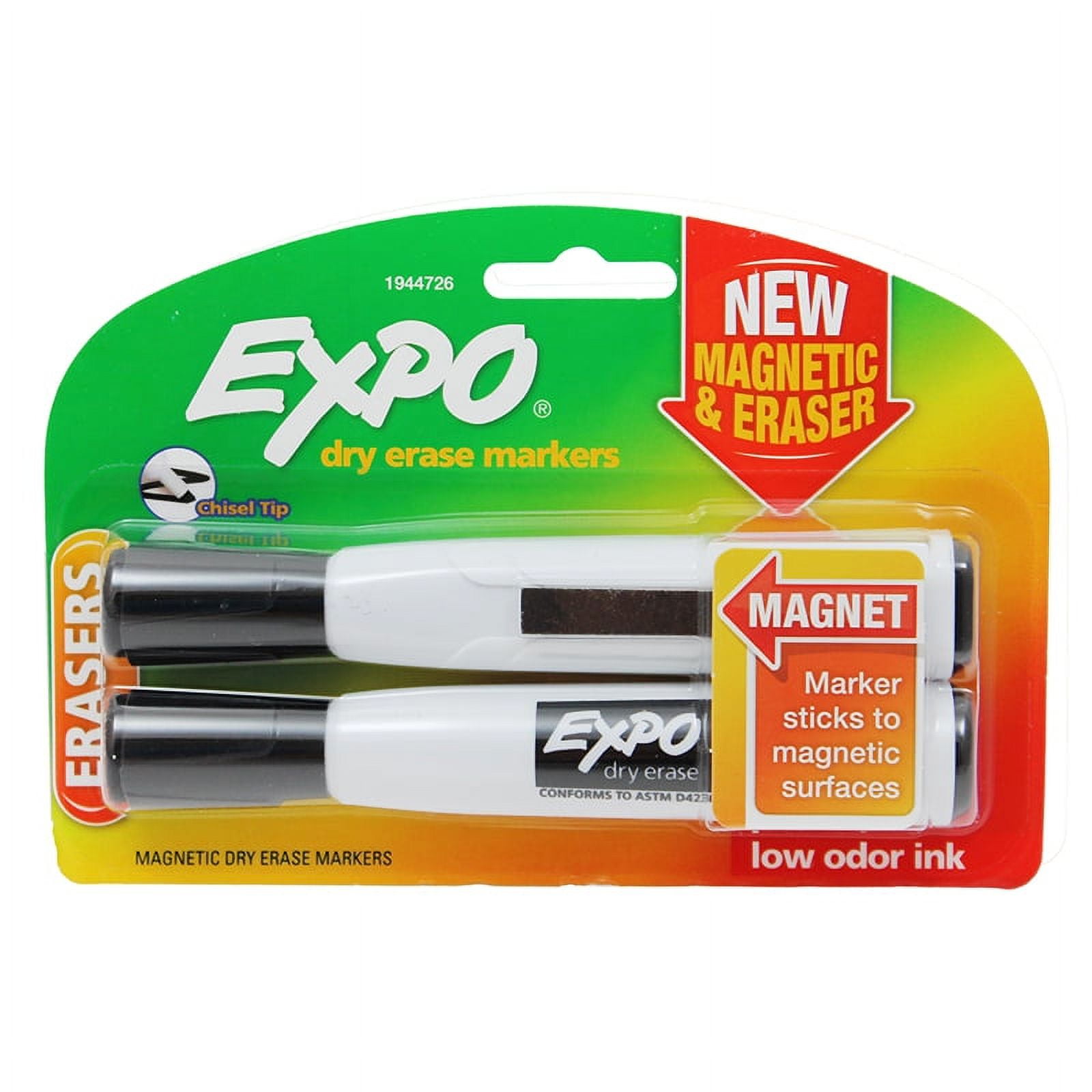 Expo® Dry Erase Markers with Eraser, Chisel Tip, Black, 2 Pack