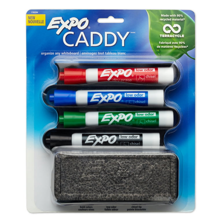 Expo Mountable Whiteboard Caddy with Set of 4 Chisel Markers/Eraser 