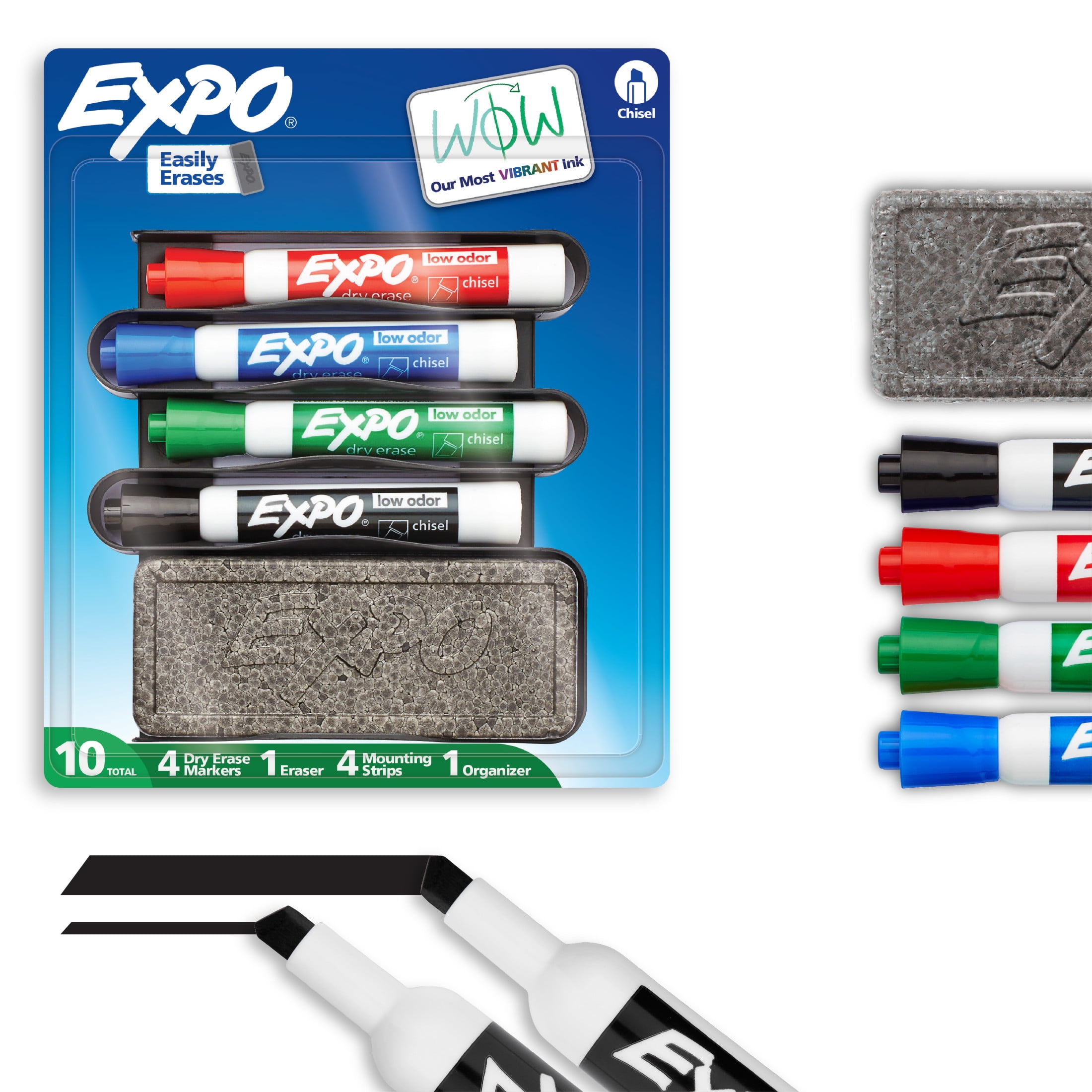 EXPO Dry Erase Markers Kit, Includes Eraser, Mounting Strips, and Mountable Organizer 10 Count