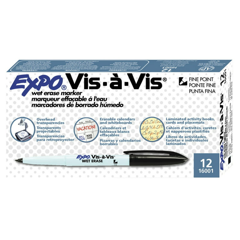 Expo Vis-à-Vis Wet Erase Markers, Fine Tip, Black, 144/Pack (16001)