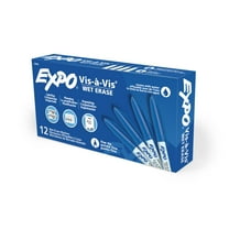 ExpoĀ® Vis-A-Vis Wet-Erase Overhead Transparency Markers, Fine Tip, Blue, 12-Count