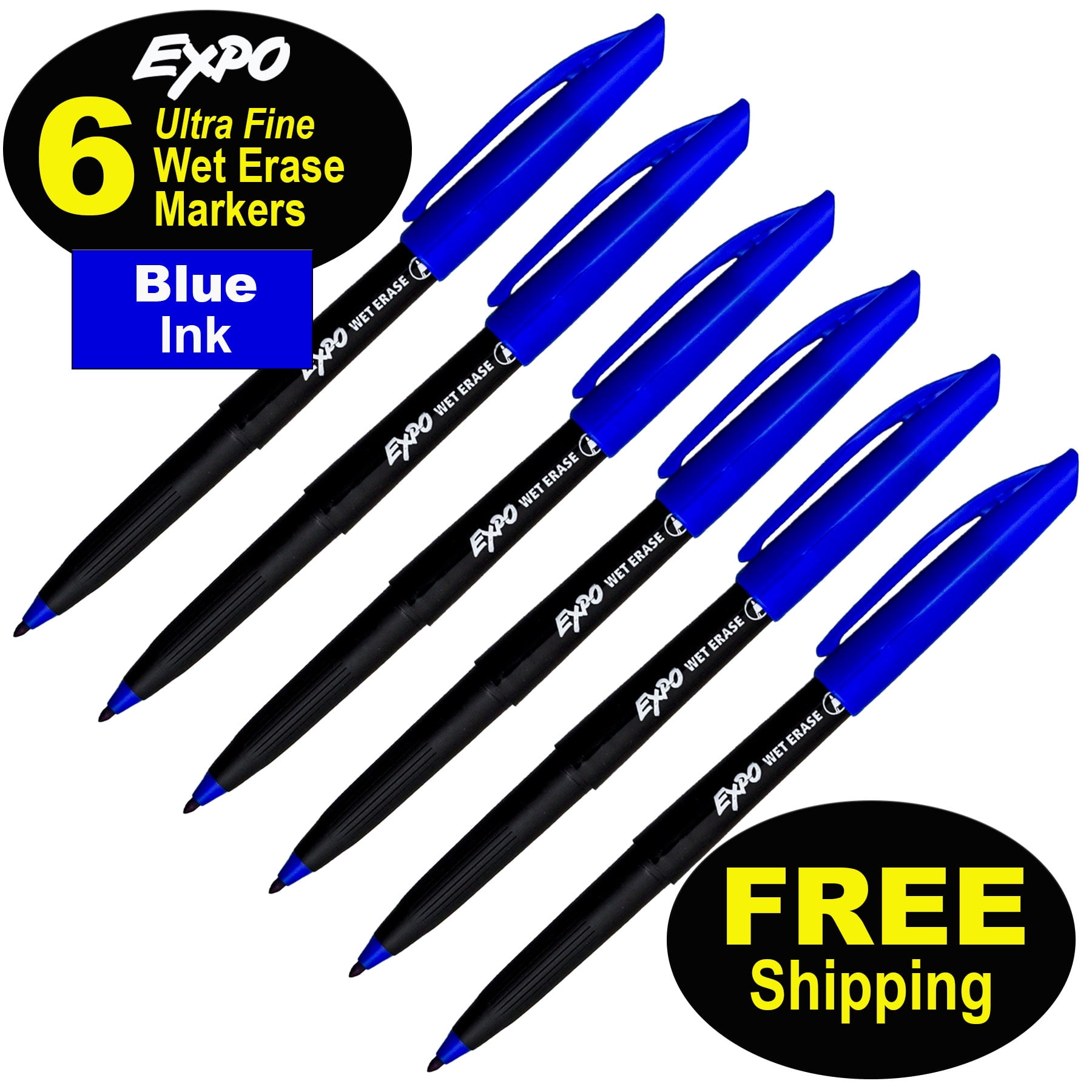 Expo Wet Erase Marker 16003A, Blue Ink, Ultra Fine Point, Pack of 6 ...