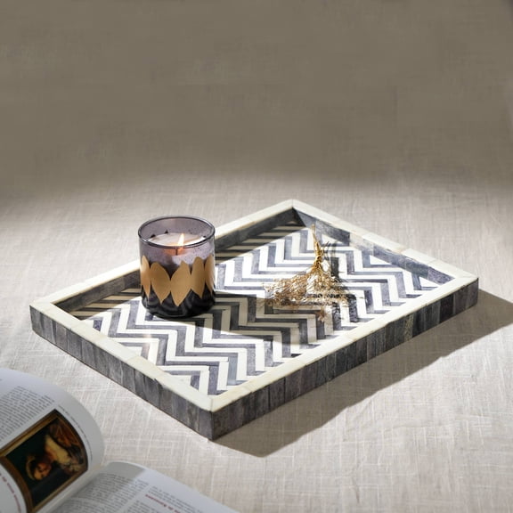 Expobazaar Wood Tray | Decorative Wooden Serving Tray | 16x12x1.5" | Mango Wood Breakfast Tray
