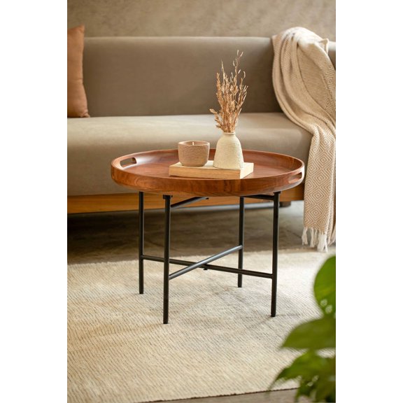 Expobazaar Wooden Coffee Table | Metal Stand | Knock Down Design | Living Room Furniture