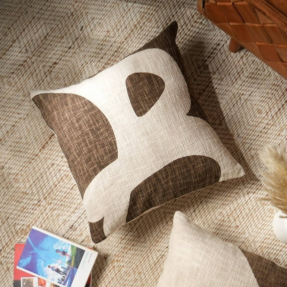 Expobazaar Cotton Slub Abstract Printed Pillow-Brown 18"x18"