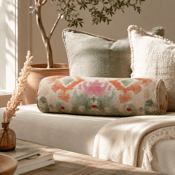 Expobazaar Decorative Pillow | Printed & Embroidered Bolster | 27x7 Inches