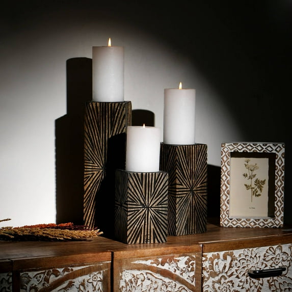 Expobazaar Wood Candle Holder | 4x12" | Decorative Elegant Candle Stand for Home & Events