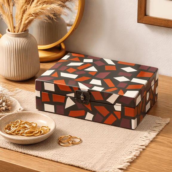 Expobazaar Decorative Box | Geometric Design Resin Storage Box | Pack of 2