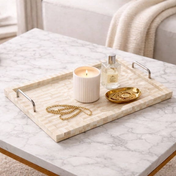 Expobazaar Decorative Tray | Resin & Bone Inlay Decor Tray | 18X14X2.5"