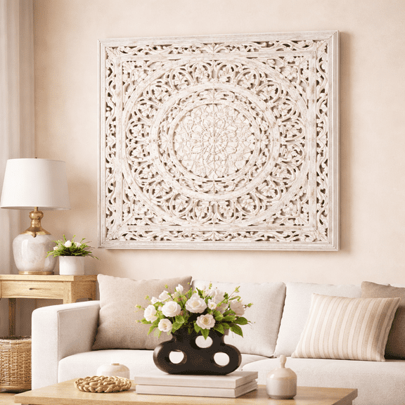 Expobazaar Hand-Carved Mandala Wall Art | Intricate Handmade Home Dcor Accent | 3636