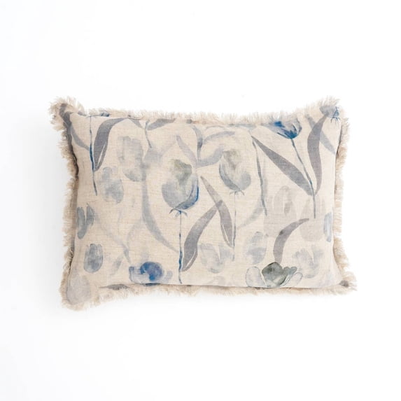 Expobazaar Lumbar Pillow | Linen Printed Pillow with Fringes | 16"X24"