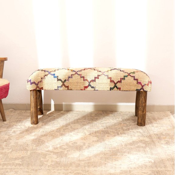 Expobazaar Multicolor Bench with Jute Fabric Upholstered - 45x14x18"