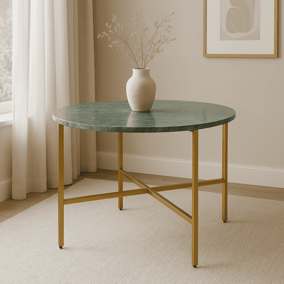 Expobazaar Green Marble Nesting Table with Golden Metal Frame | 17" Height | Elegant Modern Side Tables for Living Room