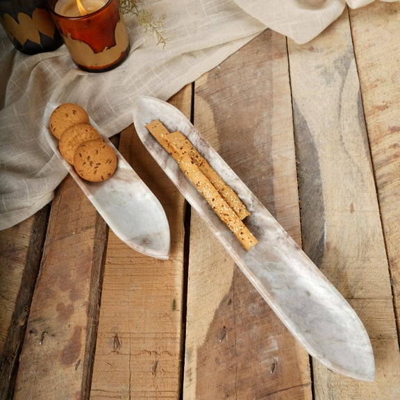 Expobazaar Marble Tray | Realism Sleek White Marble Platter | 16x2.5x1.5"