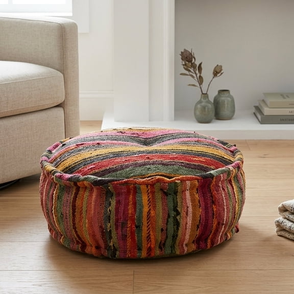 Expobazaar Round Pouf Ottoman, 22x22x8" Handmade Floor Cushion Puff Seat | Round Pouffe | Boho Accent Footstool for Living Room, Bedroom & Lounge Decor