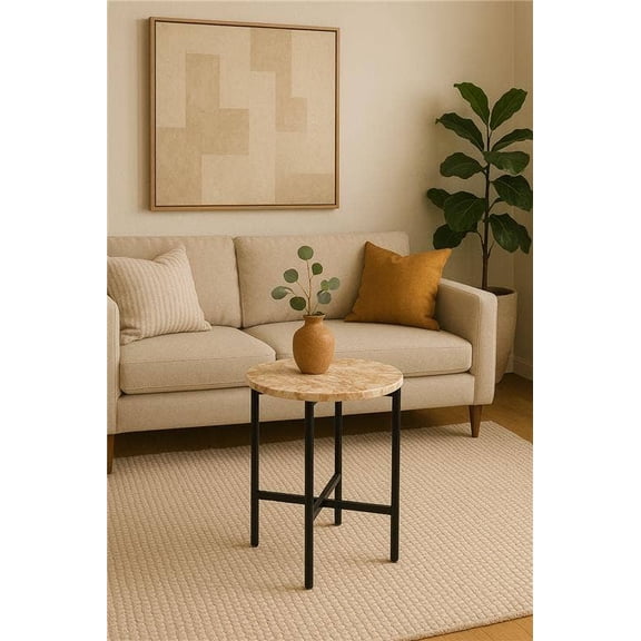 Expobazaar Side Table | Brown Marble Side Table with Grey Metal Frame | 21 Inch Height