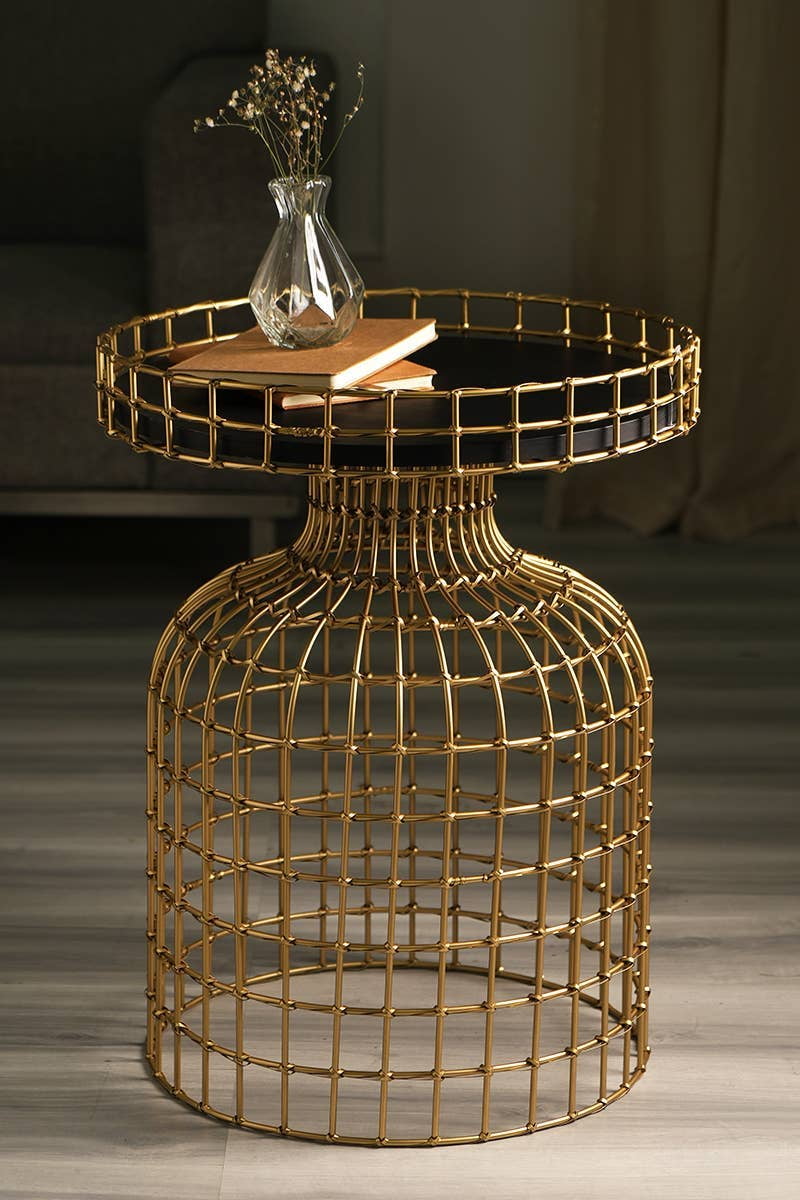 Expobazaar Side Table | Golden Round Bird Cage Design | 18.5x18.5x23 ...