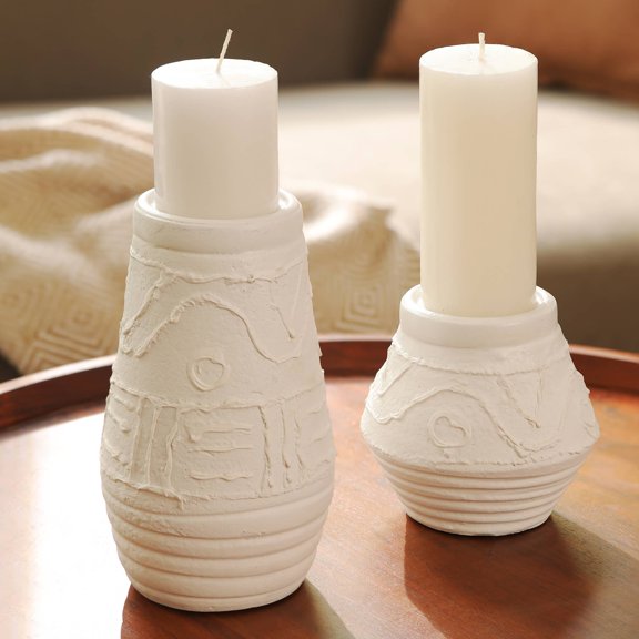 Expobazaar Candle Holder | Organic Pattern Terracotta Candle Stand | 8.5"