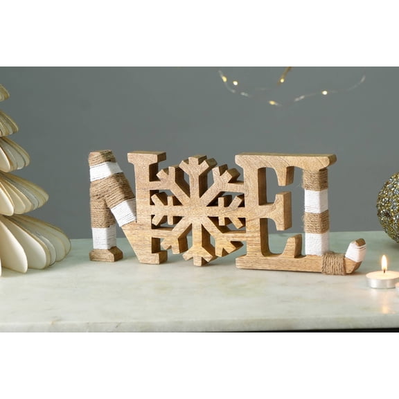 Expobazaar NOEL Wooden Table Top Letters Natural & White Cord Holiday Dcor-13X1X5"