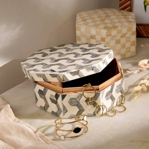 Expobazaar Wriggly Hexagon Box - Artistic Storage Box with Geometric Charm