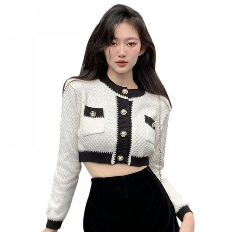 Long Sleeve O-Neck Contrast Knit Sweater Long Sleeve O-Neck Contrast Knit Sweater
