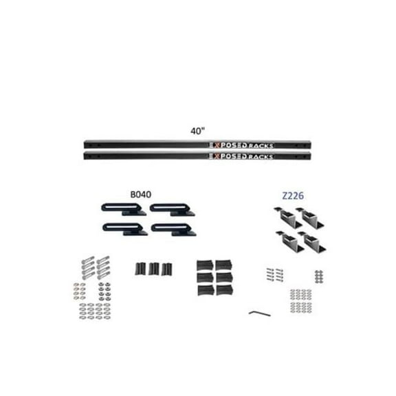 Exposed Rack 8007670BK 40 in. Crossbars Solid Bars, Textured Black - 1.76 in. Rails