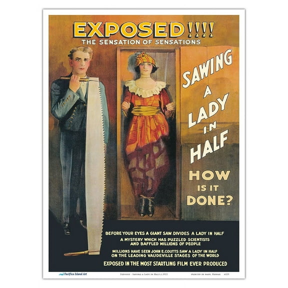 Exposed - Sawing a Lady in Half - Vintage Magic Poster c.1922 - Master Art Print (Unframed) 9in x 12in