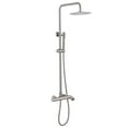thumbnail image 1 of Exposed Shower System with Rainfall Head Handheld Spray and Tub Spout, Height Adjustable Solid Brass 3-Functions Wall Mounted Outdoor  Complete Shower System, Brushed Nickel, 1 of 13