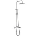 thumbnail image 1 of Exposed Shower System with Rainfall Head Handheld Spray and Tub Spout, Height Adjustable Solid Brass 3-Functions Wall Mounted Outdoor  Complete Shower System, Chrome, 1 of 14