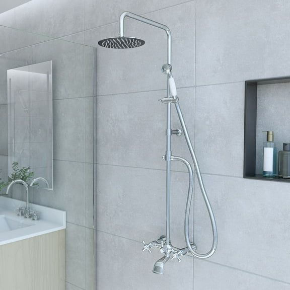 Exposed Shower and Tub Filler with Tub Spout and Handshower