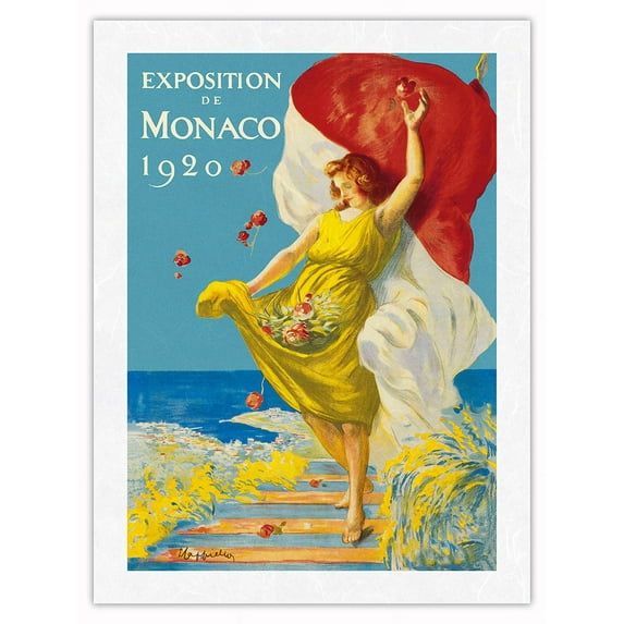 Exposition De Monaco 1920 - French Riviera - Vintage Exhibition Poster by Leonetto Cappiello - Japanese Unryu Rice Paper Art Print (Unframed) 12 x 16 in