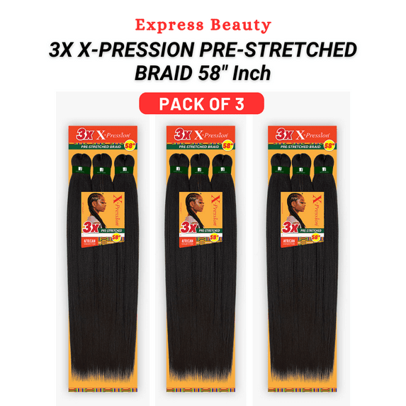 Express Beauty 100% Kanekalon Fiber African Collection Sensationnel 3X X-Pression Pre-Stretched Braid 58” Inch Hair (4 Medium Brown) (3 Pack)