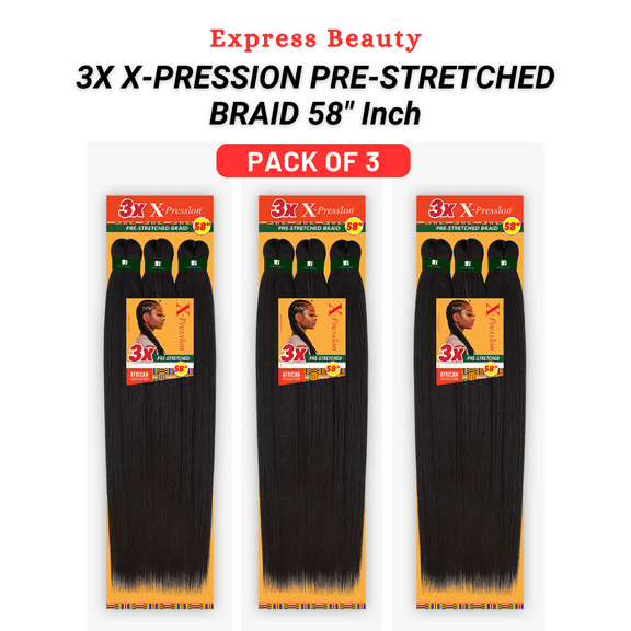 Express Beauty 100% Kanekalon Fiber African Collection Sensationnel 3X X-Pression Pre-Stretched Braid 58” Inch Hair (M27/30) (3 Pack)
