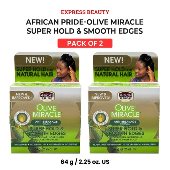 Express Beauty Edge Control African Pride Olive Miracle Anti-Breakage Formula Super Hold & Smooth Edges - 2.25 oz (2 Pack)