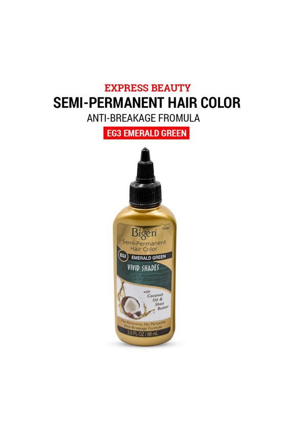 Express Beauty Hair Color Bigen Designer Series Vivid Shades Semi-Permanent Hair Color with Oil Rich, Moisturizing and Anti-Breakage Formula (EG3 Emerald Green) - 3 fl oz